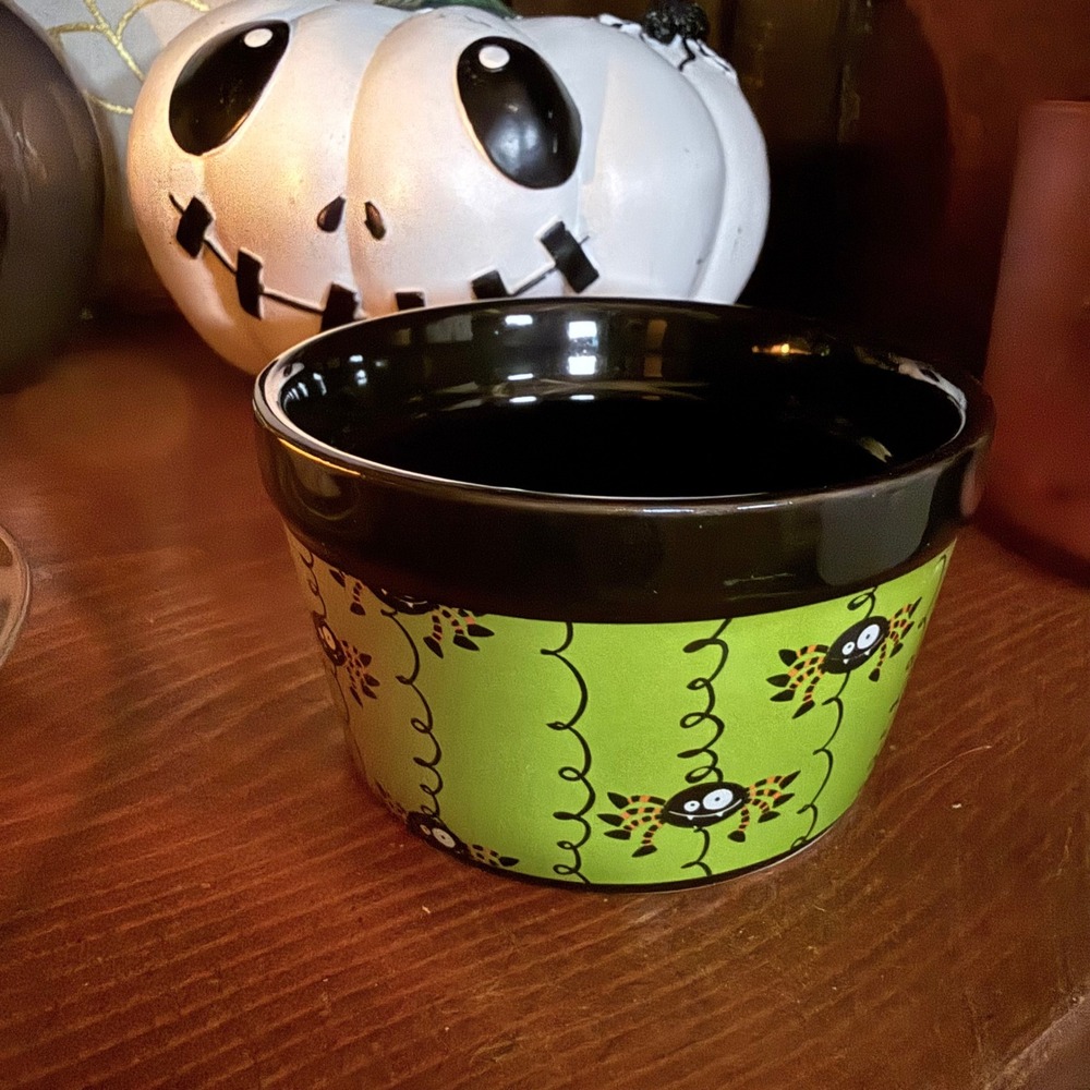 Michaels Halloween Spider Ramekin Small Green Black Excellent Ceramic Snack Bowl